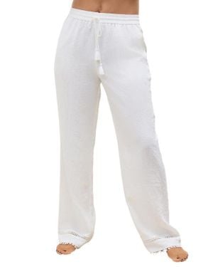 Next Crinkled Tie Waist Wide Leg Pants - White