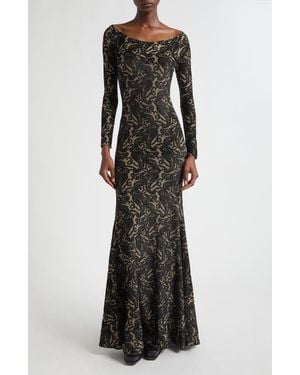 Etro Long Sleeve Metallic Paisley Chenille Gown - Black