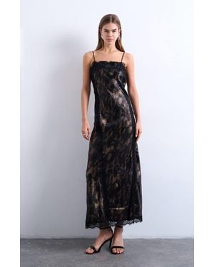 TOPSHOP Lace Trim Satin Maxi Dress - Black