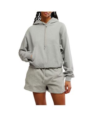 Free People Day Off Crop Cotton Blend Hoodie - Gray