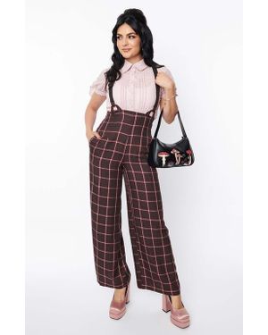 Unique Vintage 1930S High Waist Suspender Pants - Red