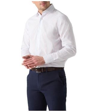 Robert Talbott Reynolds Multi Thin Stripe Cotton Linen Blend Shirt - White