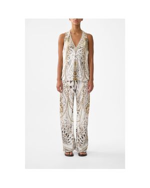 CAMILLA V-Neck Top With Knot Back - White