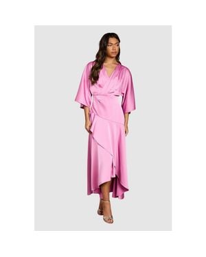 Coast Satin Back Crepe Ruffle Wrap Midi Dress - Pink