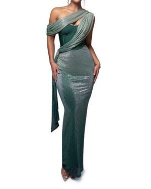 JLUXLABEL Celestina Metallic Drape Gown - Green
