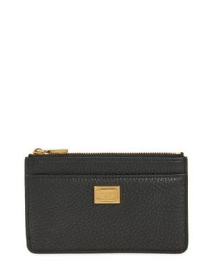 Dolce & Gabbana Nameplate Calfskin Leather Coin Purse - Black