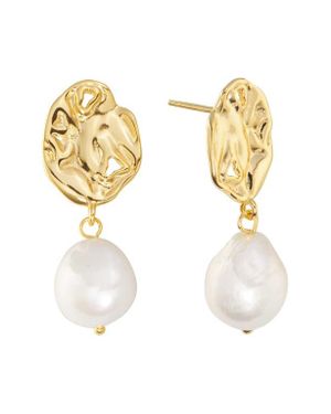 ATHRA LUXE Abstract Freshwater Pearl Drop Earrings - Metallic