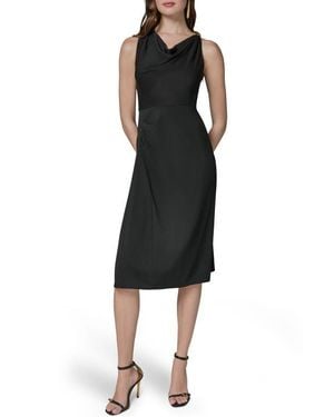 Donna Karan Cowl Neck Satin Midi Dress - Black