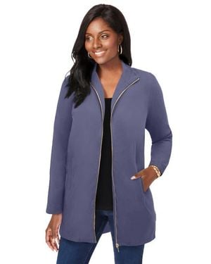 Jessica London Stretch Cotton Zip Front Hi Low Jacket - Blue