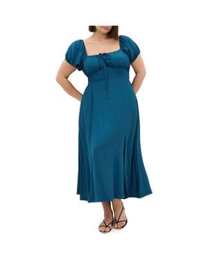 City Chic Abbigail Midi Peasant Dress - Blue