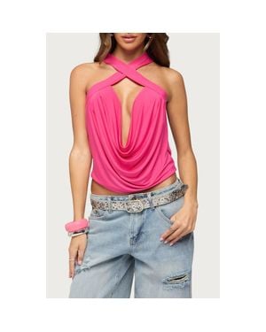 Edikted Maise Cowl Neck Open Back Top - Red