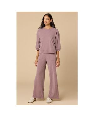 Softies Terry Cropped Sleeve Crew Neck With Wide Leg Pant - Pink