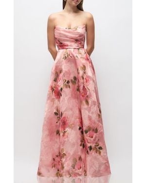 Dessy Collection Alden Floral Jacquard Strapless Organza Gown - Pink