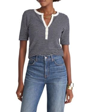 Madewell Stripe Elbow Sleeve Henley - Blue