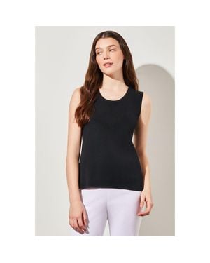 Ming Wang Mid Length Scoop Neck Knit Tank - Black