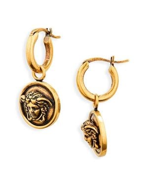 Versace Medusa Drop Hoop Earrings - Metallic