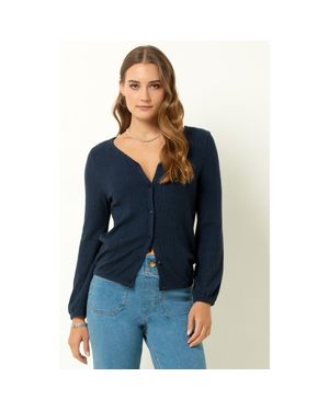 Single Stitch Cable Knit Cardigan - Blue