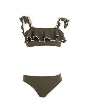 NESSI BYRD Ruffled Shoulders With Shell Detail Two-Piece Bikini - Green