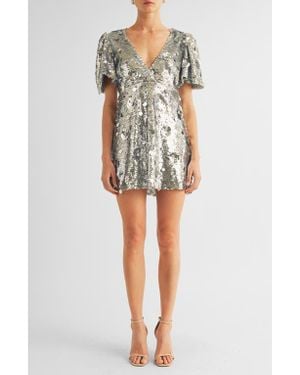 Arose Studio Luna Sequin Puff Sleeve Cocktail Minidress - Multicolor