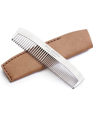 EZRA ARTHUR No. 1827 Stainless Steel Metal Pocket Comb With Leather Sleeve - Natural