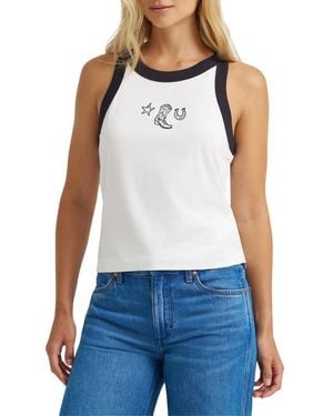 Wrangler Western Embroidered Ringer Graphic Tank - Blue