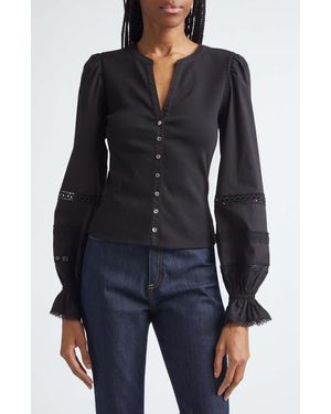 Cinq À Sept Ginny Lace Trim Puff Sleeve Top - Blue