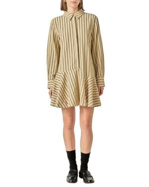 English Factory Texture Collar Long Sleeve Mini Shirtdress - Natural