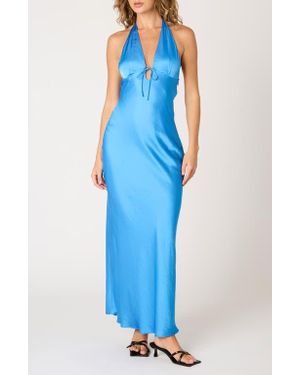 Nia Otis Halter Satin Maxi Dress - Blue