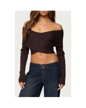 Edikted Paulina Off The Shoulder Wrap Sweater - Black