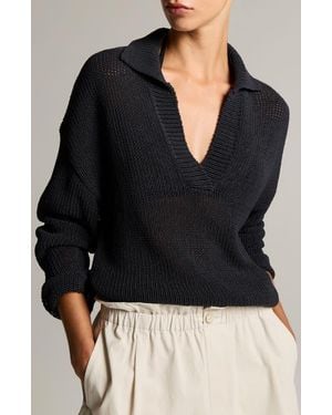Vince Coated Cotton Blend Polo Sweater - Black