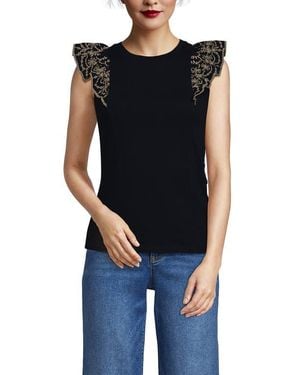Lands' End Embroidered Ruffle Tank Top - Black