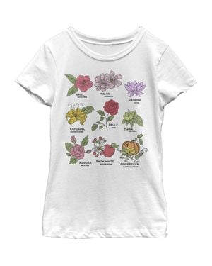 Disney Girl's Princess Floral Chart Graphic T-Shirt - White