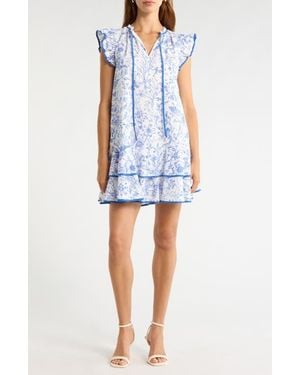Sugarlips Eve Floral Print Ruffle Dress - Blue