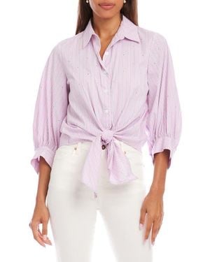 Karen Kane Embellished Puff Sleeve Tie Front Top - Red