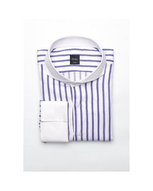 BRISK Striped Pima Cotton Dress Shirt With Cutaway Collar And French Cuffs - Blue