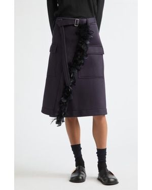 Plan C Feather-Trimmed Midi Skirt - Black