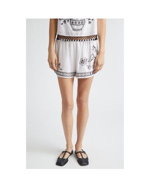 Bode Beaded Cockatoo Cotton & Silk Poplin Tap Shorts - White