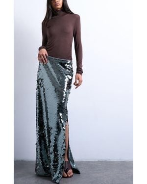 TOPSHOP Sequin Column Maxi Skirt - Blue