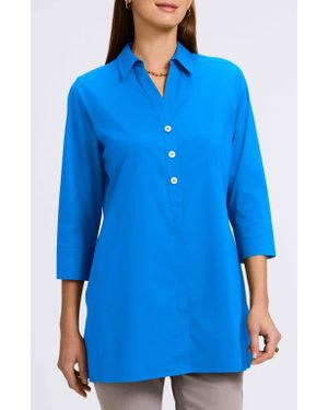 Foxcroft Pamela Stretch Button-Up Tunic - Blue
