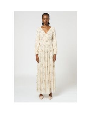 Beauut Embellished Sequin Beaded Maxi Dress With Cuff Sleeves - White