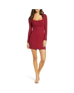 ROW A Long Sleeve Rib Knit Minidress - Red