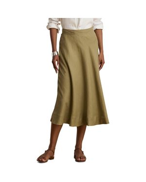 Ralph Lauren A-Line Linen Midi Skirt - Green