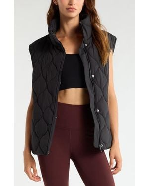 Zella Skyline Belted Puffer Vest - Black