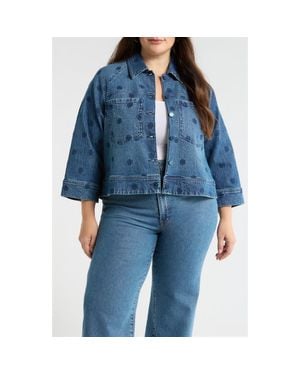 Wit & Wisdom Floral Embroidery Crop Denim Jacket - Blue