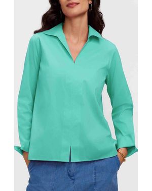 Foxcroft Agnes Cotton Blend Popover Top - Green