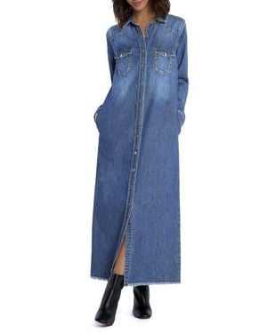 Wash Lab Denim Long Sleeve Denim Maxi Shirtdress - Blue