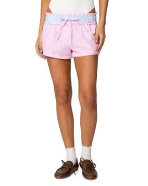 Edikted Baylee Stripe Seersucker Shorts - White