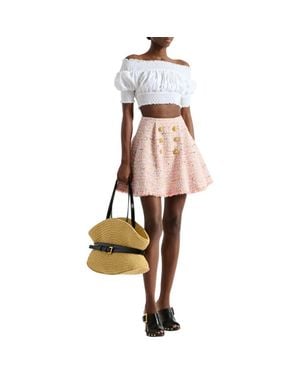 Balmain Flared Tweed Skirt - Pink