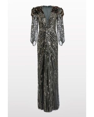 Jenny Packham Xenia Sequin-Embellished Maxi Dress - Gray