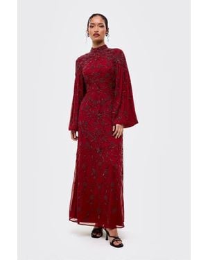 MARYISA Modest Embellished Sequins High Neck Gown - Red